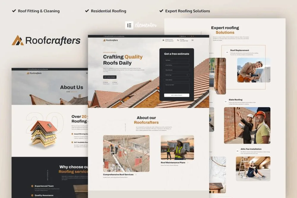 Roofcrafters: Elementor Template Kit for Roofing Companies