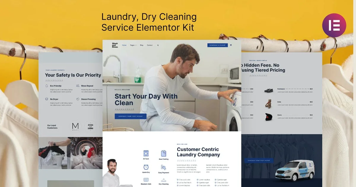 Wash & Rinse – Laundry & Dry Cleaning Service Elementor Template Kit