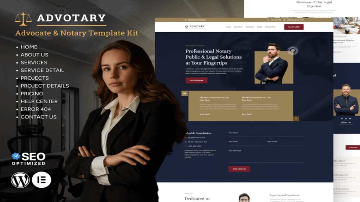 Advotary – Notary Public & Legal Services Elementor Template Kit - Image 1