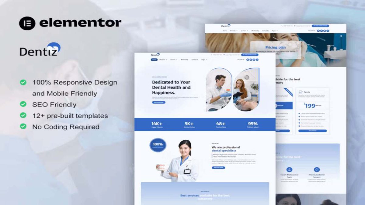 Dentiz – Dentist & Dental Care Elementor Pro Template Kit - Image 1