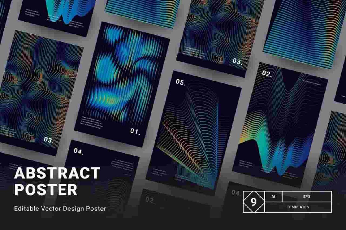 FBN 6 Backgrounds Poster Abstract 2 – Vertical Abstract AI & PNG Set - Image 1