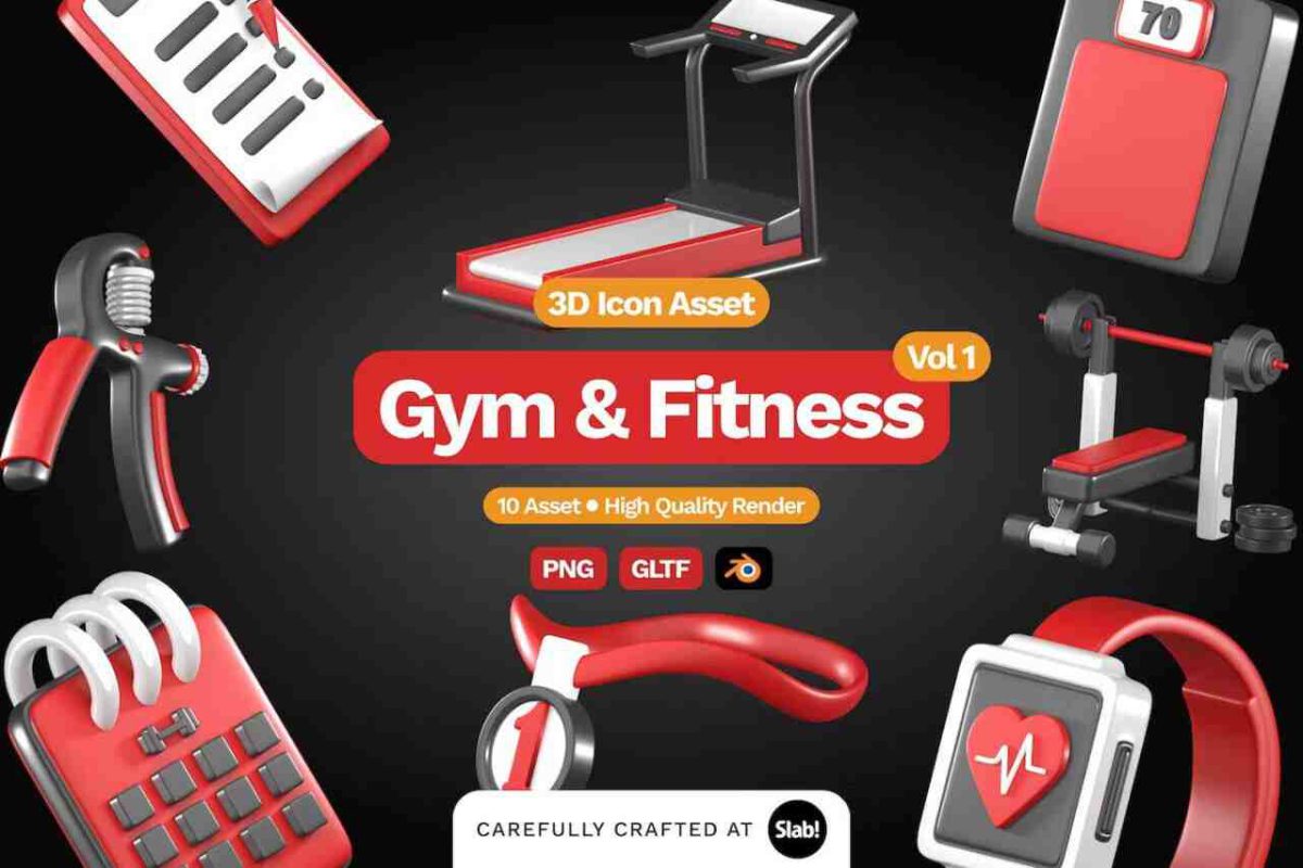 3D Gym and Fitness Icon Set – Workout Icons in PNG, BLEND, GLTF - Image 1