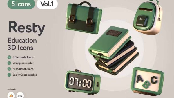 Retsy - 3D Education Icons Set – 30 Educational Icons in PNG, BLEND