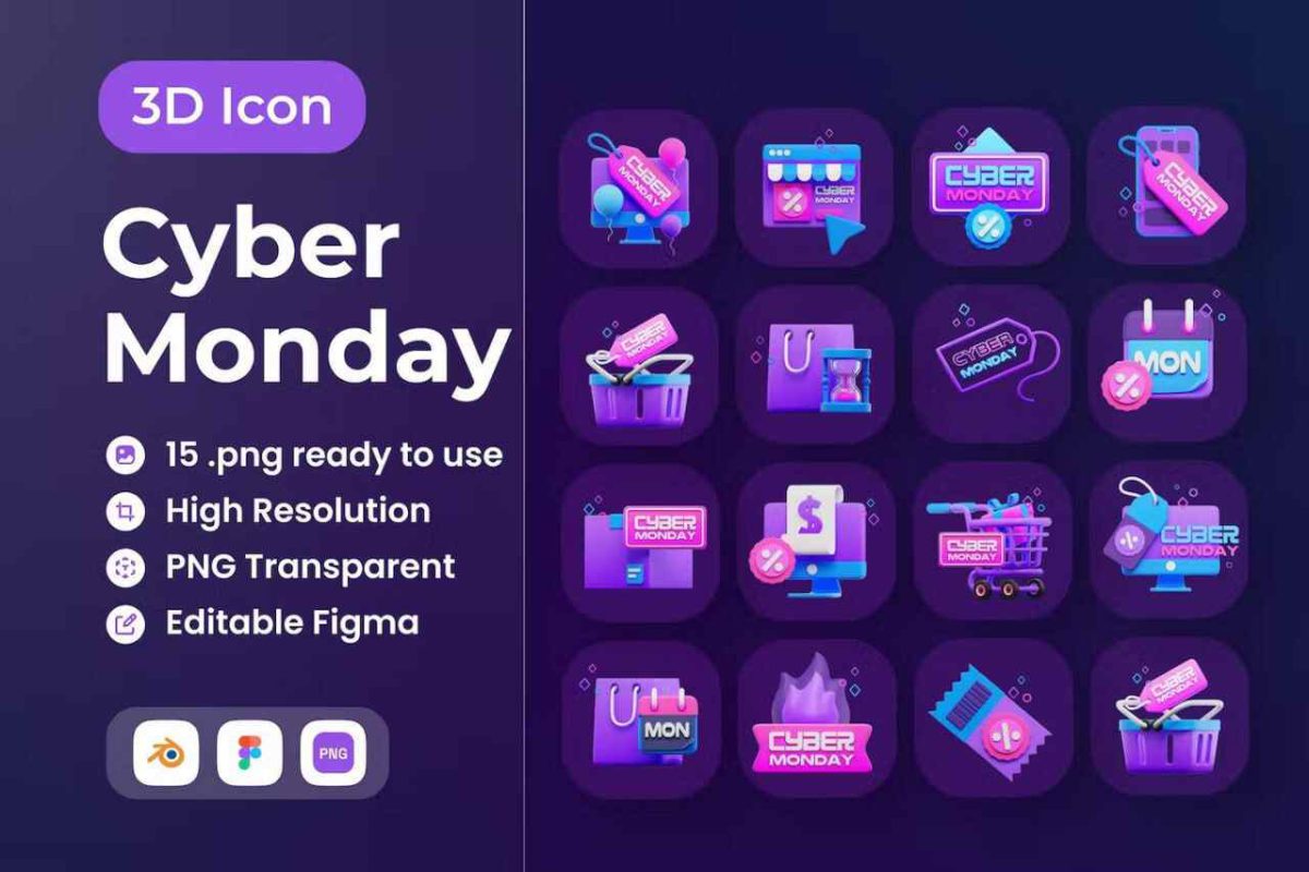 Cyber Monday 3D Illustration – Customizable Graphics G8F2P3 - Image 1