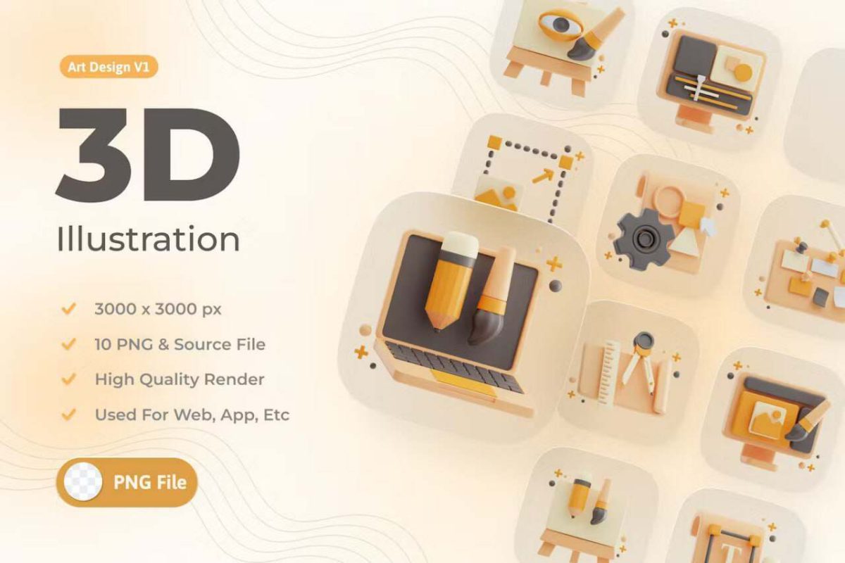3D Art Design Set – High-Quality PNG Graphics for Creative Projects L3T9V1 - Image 1