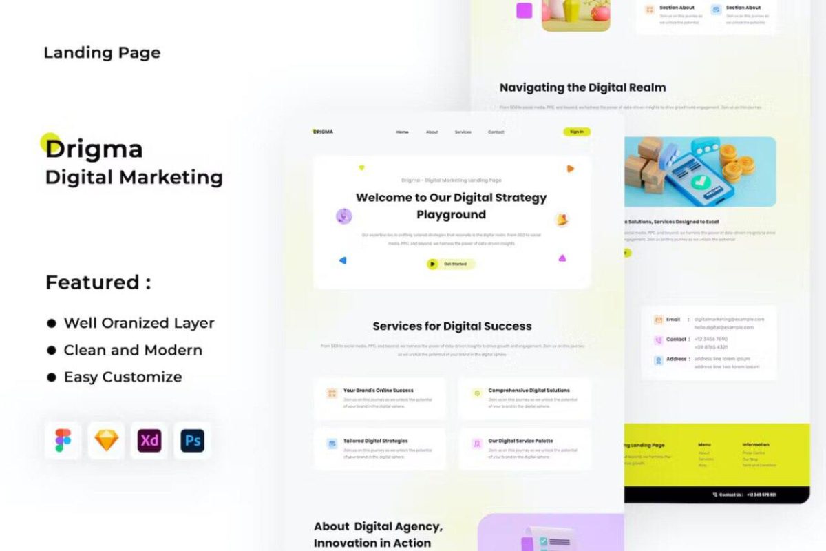 Drigma - Digital Marketing Landing Page for Figma, Sketch, XD & Photoshop - Image 1