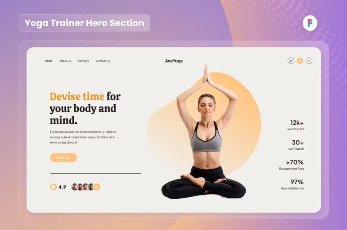 Aneyoga: Yoga Trainer Hero Header Design for Figma - Image 1