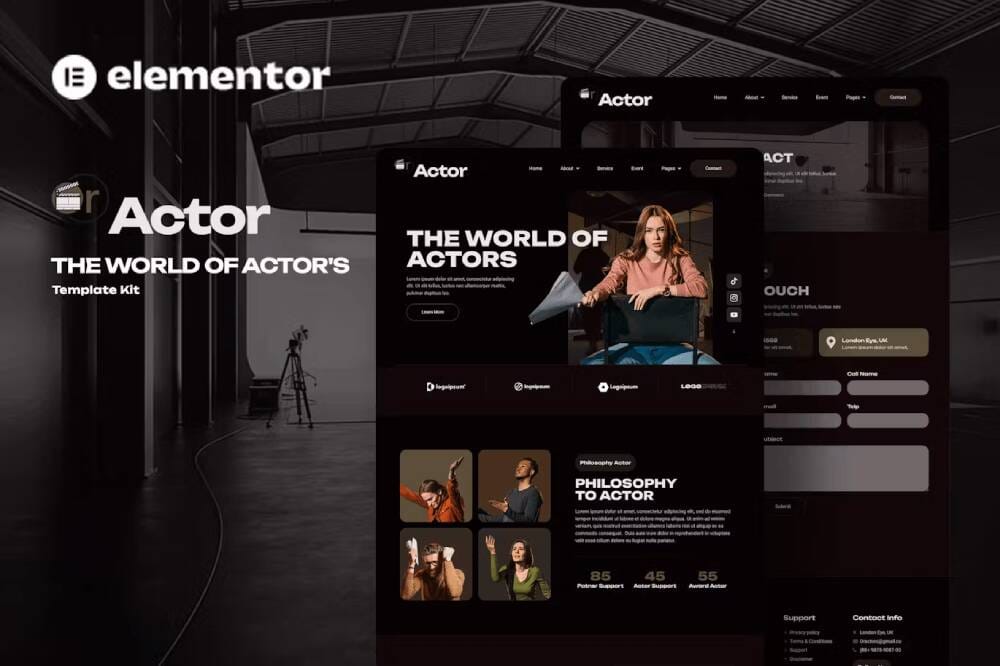 actorcover oractor - template kit for actor agencies with elementor - image 1