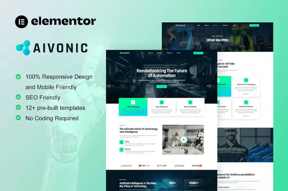 aivoniccover aivonic – elementor template kit for ai & robotics websites - image 1