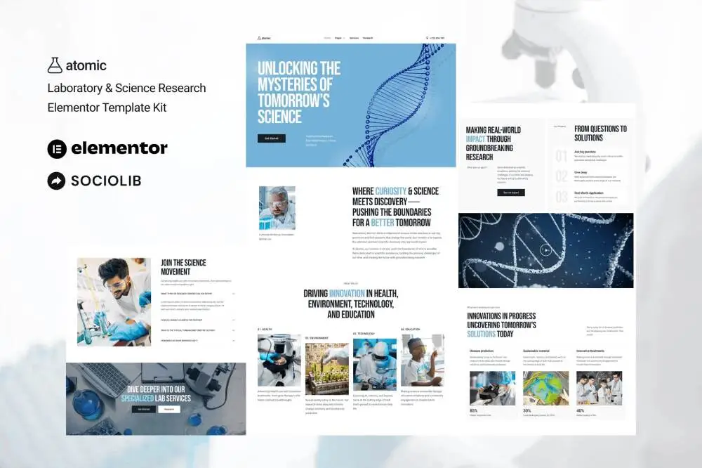 atomiccover atomic: elementor template kit for laboratory & science research - image 1