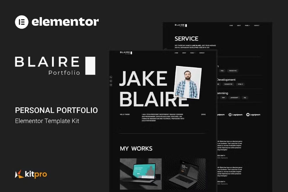 blairecover blaire - elementor template kit for personal portfolio - image 1