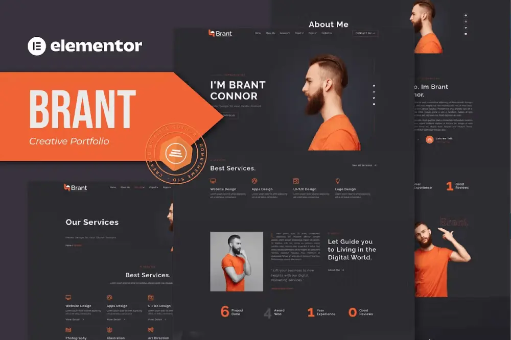 brant-cover-image brant: elementor template kit for creative portfolios & agencies - image 1