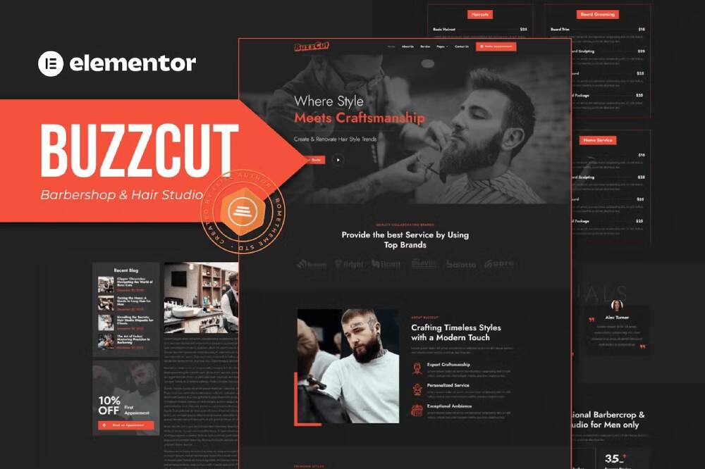 buzzcutcover buzzcut - elementor template kit for barbershop & hair studio - image 1