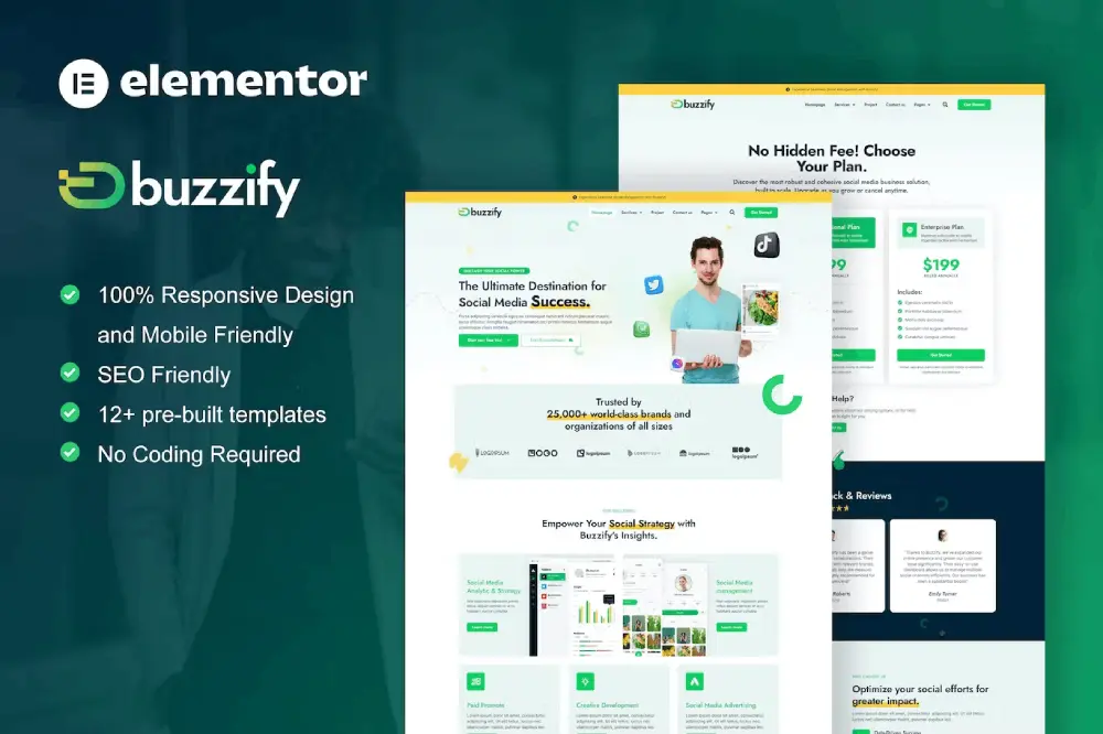 buzzifycover buzzify – elementor template kit for social media marketing agency - image 1