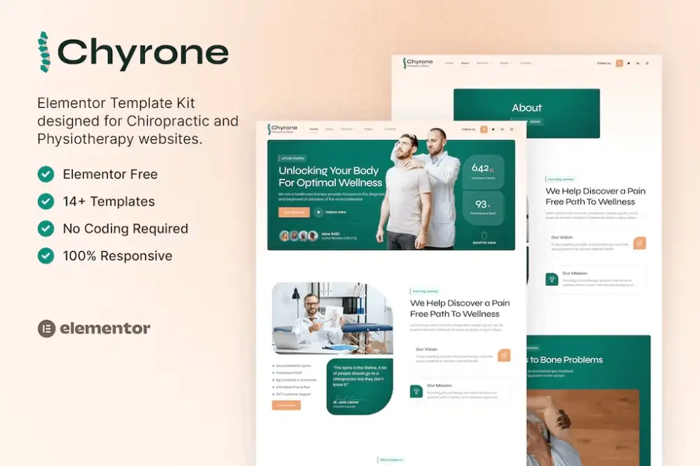 chyroncover chyrone – elementor template kit for chiropractic & physiotherapy - image 1