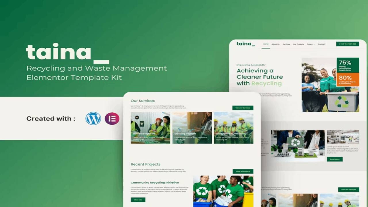 coverimagetaina taina – recycling & waste management elementor kit - image 1