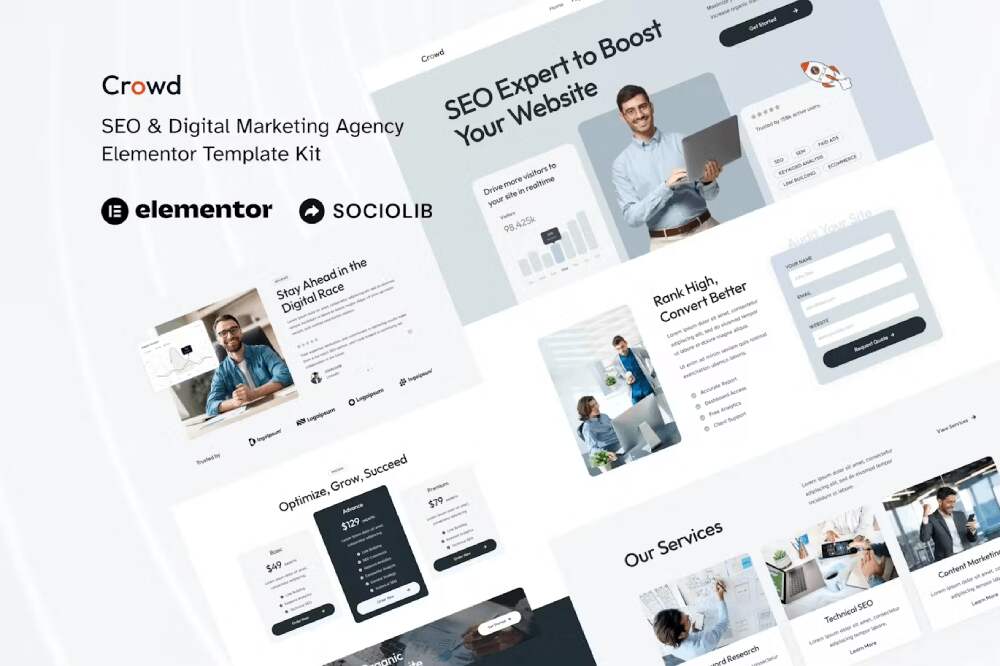crowdcover crowd – elementor template kit for seo & digital marketing agencies - image 1