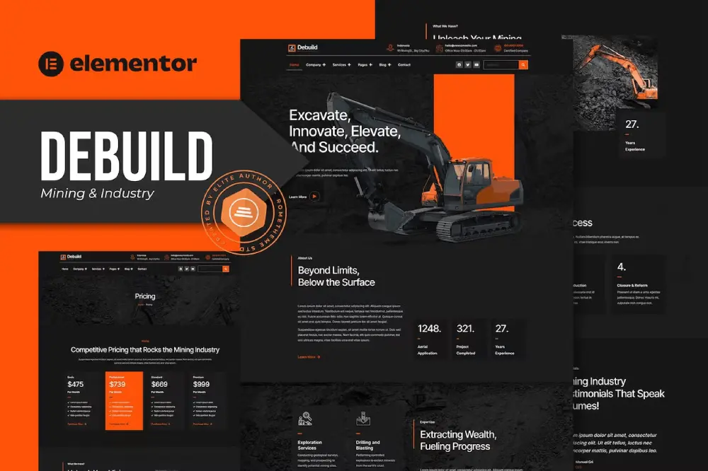 debuild-cover debuild – elementor template kit for mining & industry - image 1
