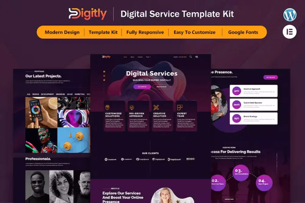 digitlycover digitly – elementor template kit for digital service agencies - image 1