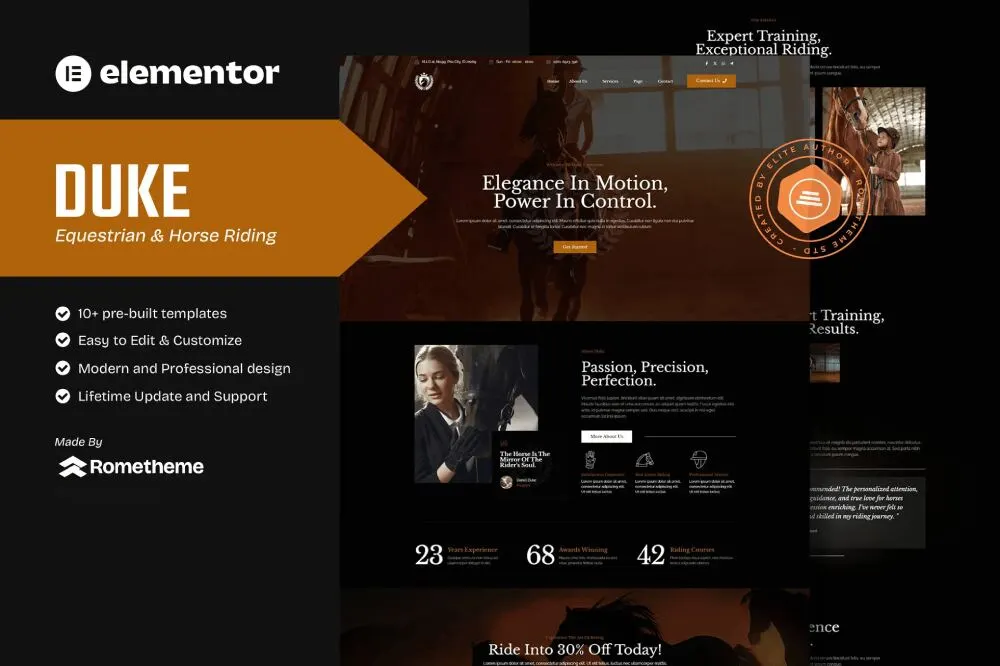 dukecover duke: elementor template kit for equestrian & horse riding websites - image 1
