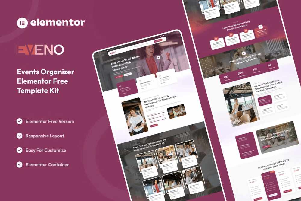 evenocover eveno – elementor template kit for events organizer & management - image 1