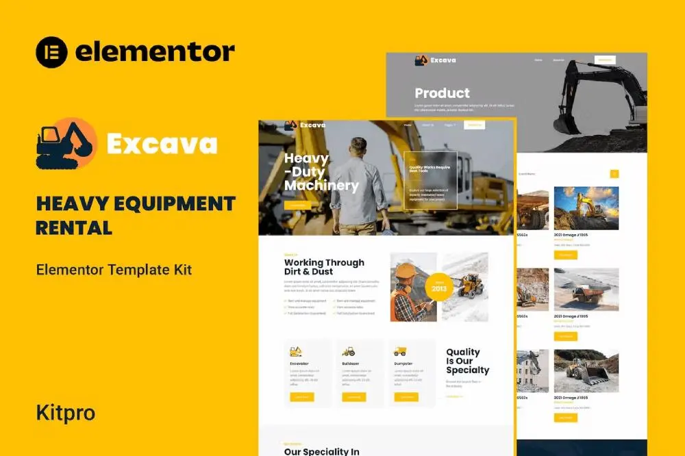 excavacover excava: elementor template kit for heavy equipment rentals - image 1