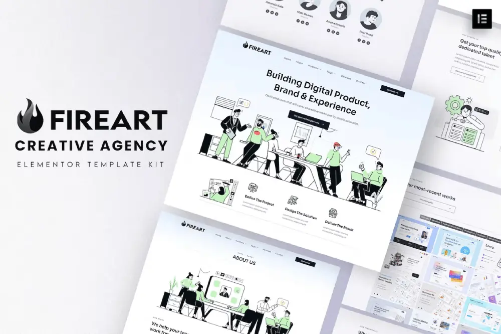 fireartcover fireart: elementor template kit for creative agencies & branding - image 1