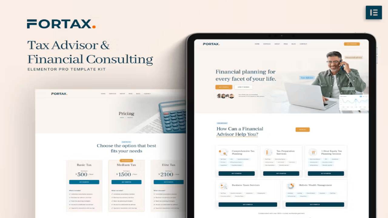 fortaxcover fortax – tax advisor & financial consulting elementor template kit - image 1