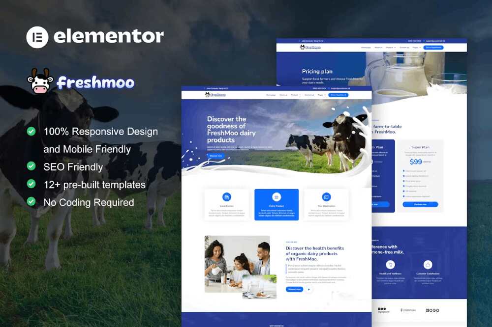 freshmoocover freshmoo - template kit for dairy farms with elementor pro - image 1