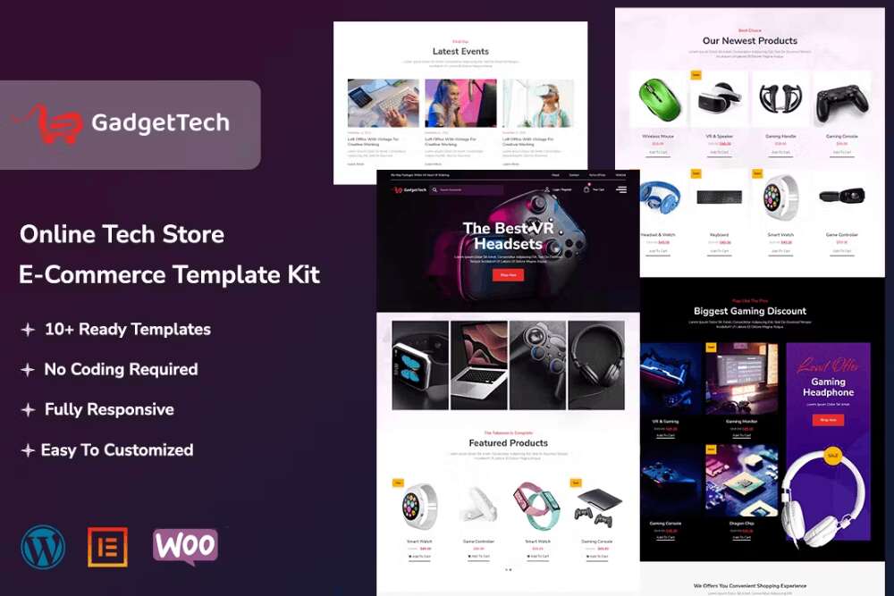 gadgettechcover gadgettech – woocommerce elementor pro template kit for electronic gadgets - image 1