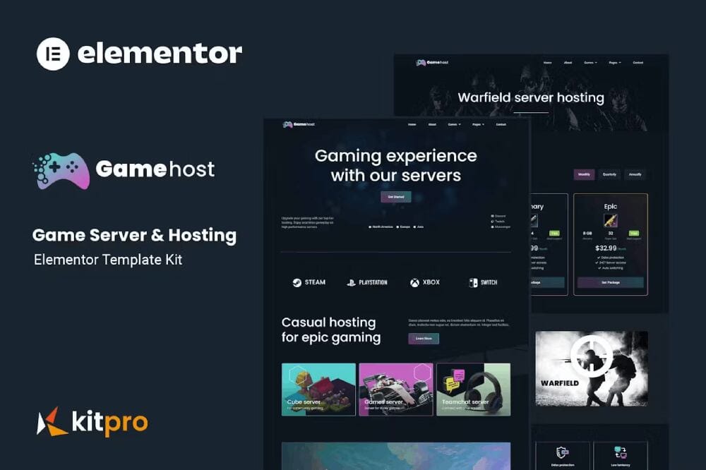 gamehostcover gamehost - elementor template kit for game server & hosting - image 1