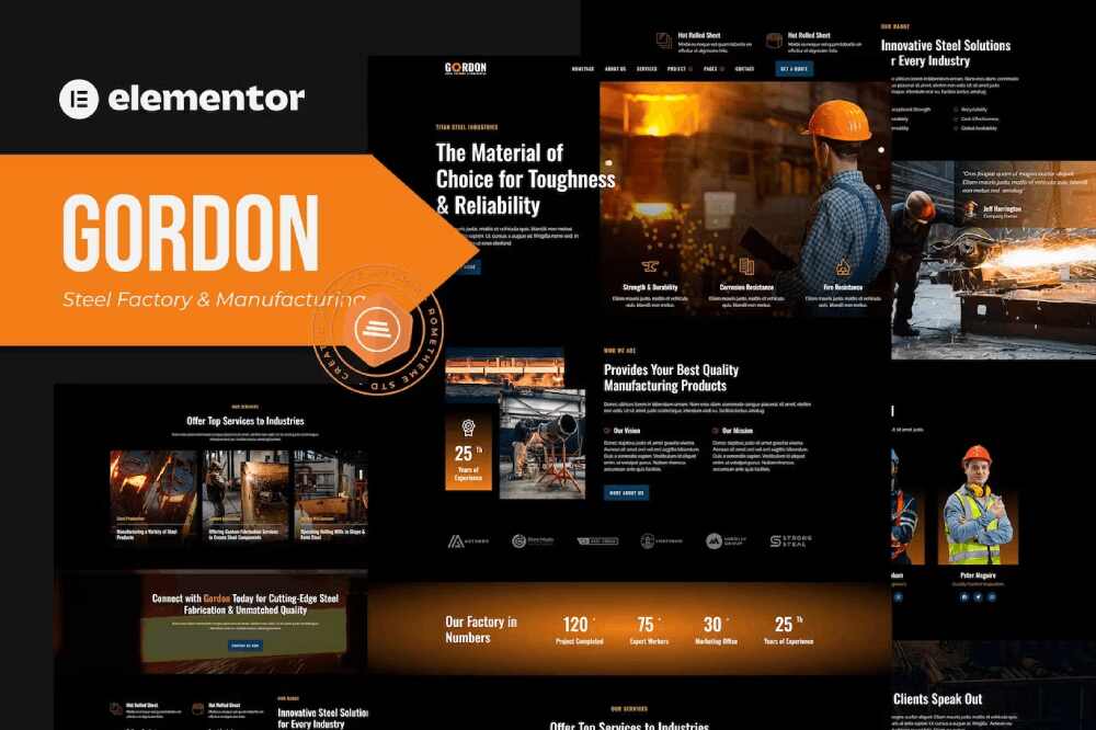 gordoncover gordon - elementor template kit for steel factory & industrial plants - image 1