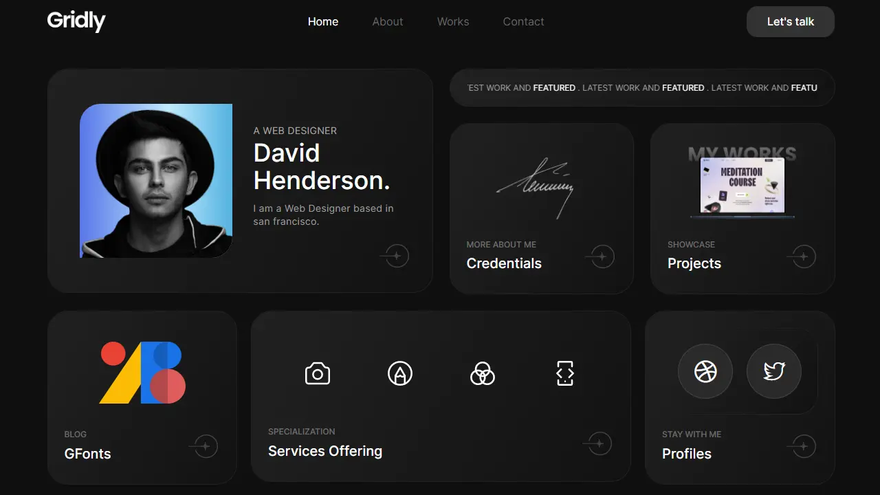 gridly gridly: elementor template kit for creative personal portfolios - image 1