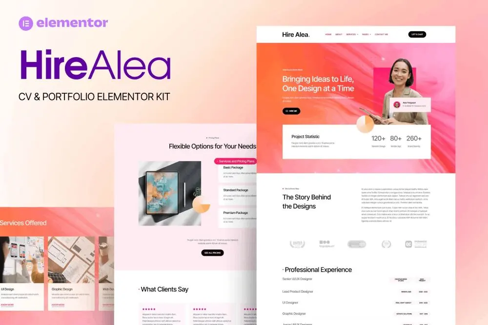 hirealexcover hirealea: personal cv elementor template kit for professional portfolios - image 1