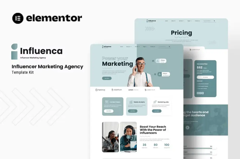 influenca-cover influenca – elementor template kit for influencer marketing agencies - image 1