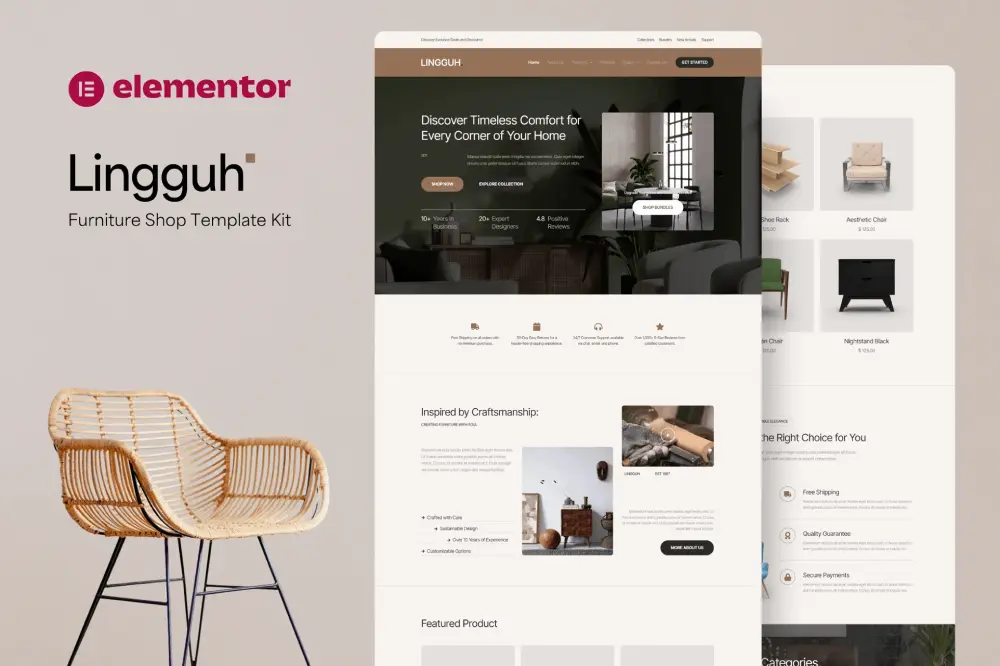 lingguhcover lingguh: elementor template kit for furniture ecommerce stores - image 1