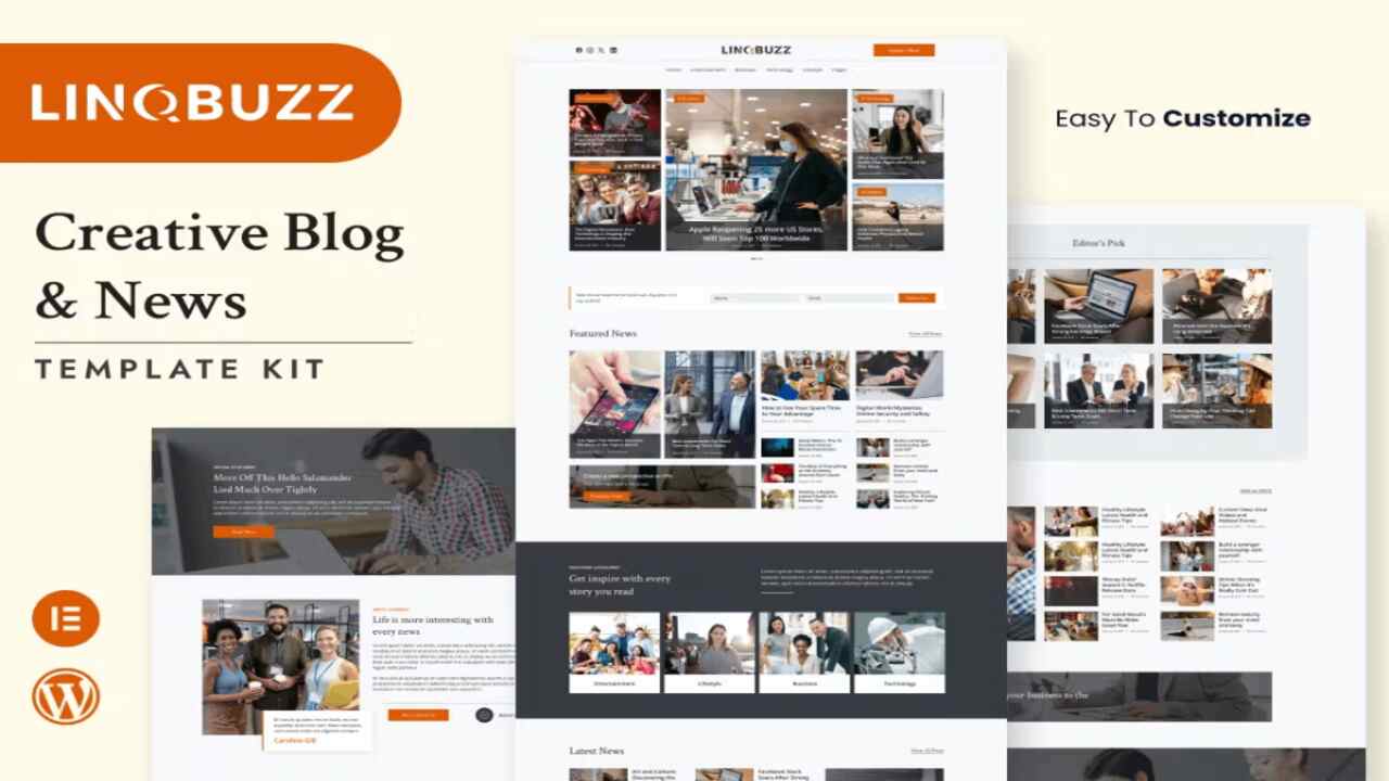 linqbuzzcover linqbuzz – blog & magazine elementor pro template kit - image 1