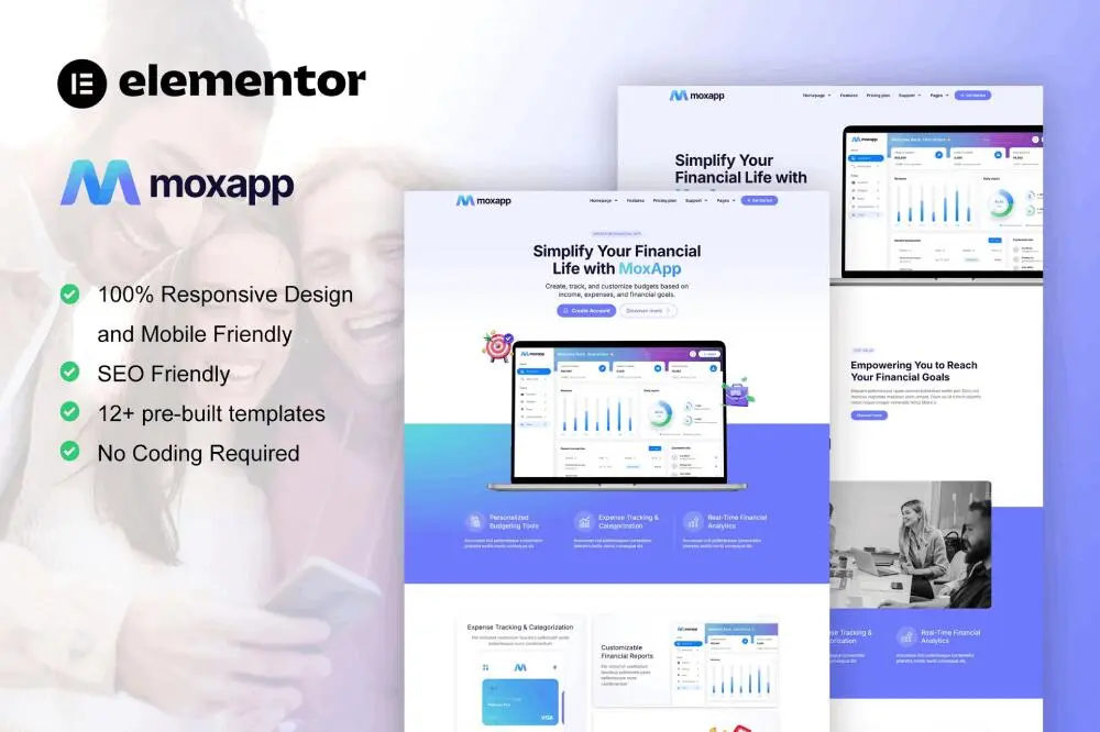 moxappcover moxapp: elementor template kit for mobile apps & fintech startups - image 1