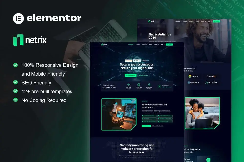 netrixcover netrix: elementor template kit for cyber security services - image 1