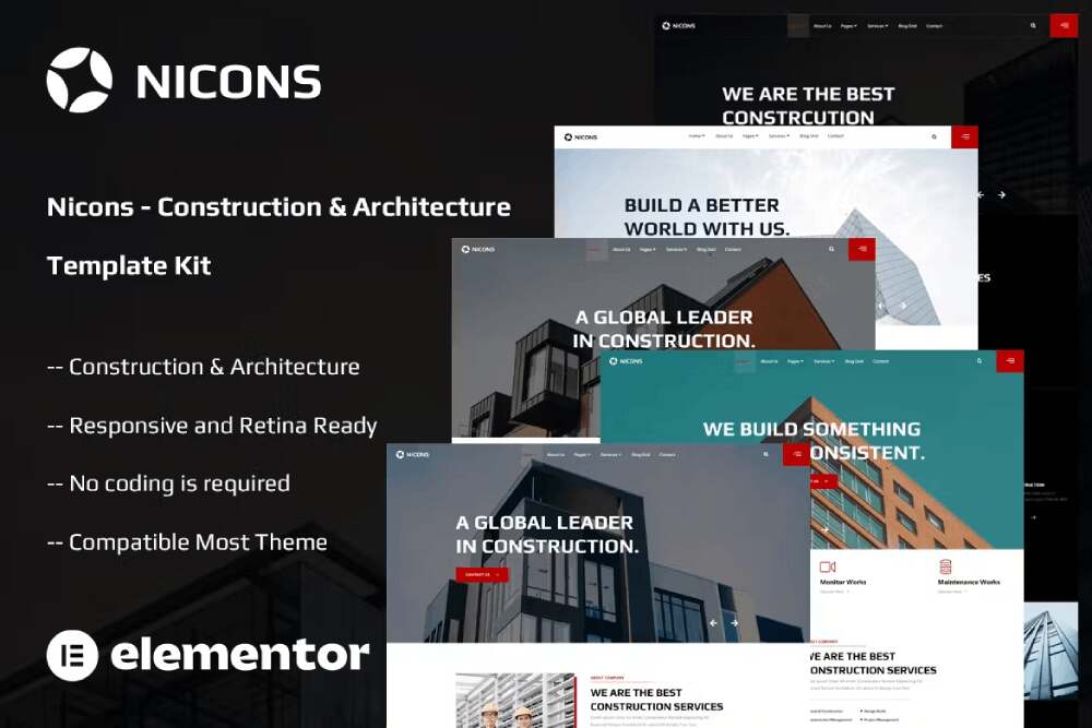 niconscover nicons - construction & architecture template kit for elementor - image 1