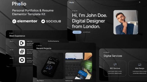 Pholio - Elementor Template Kit for Personal Portfolios & Resume