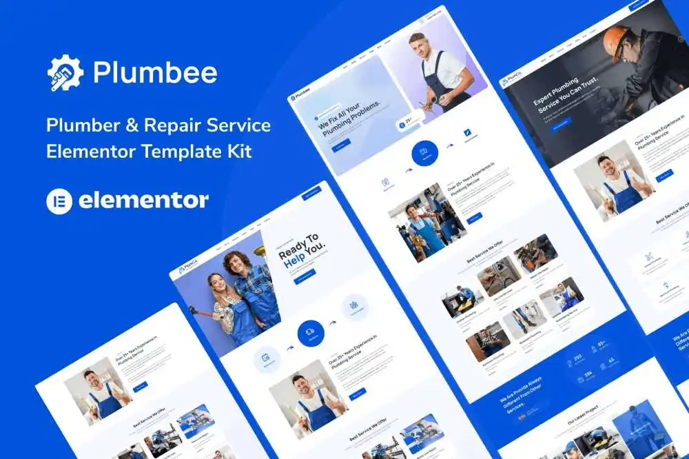 plumbeecover plumbee: elementor template kit for plumber & repair services - image 1