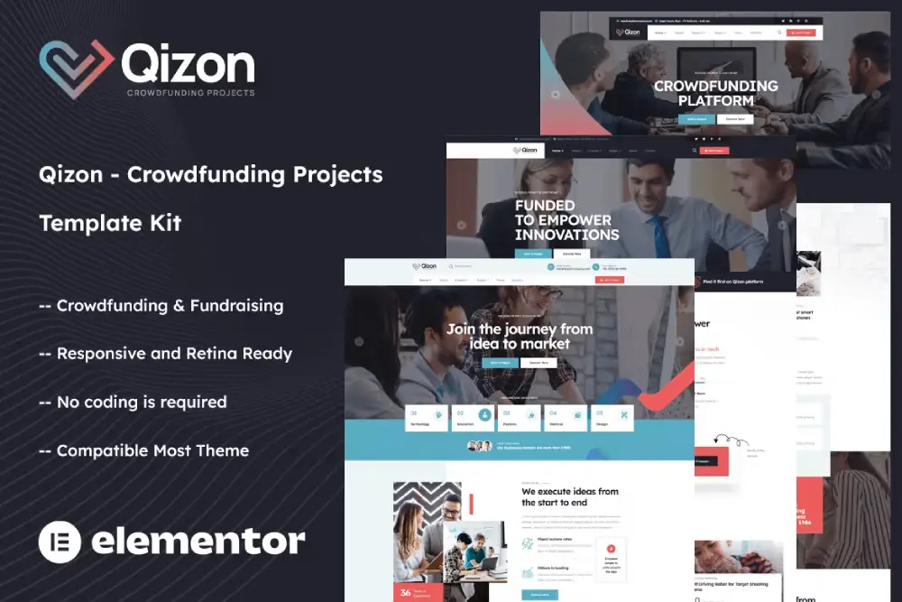 qizon qizon – elementor template kit for crowdfunding & fundraising projects - image 1