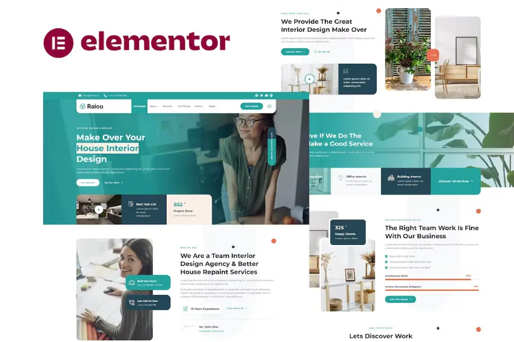 raiou-kit raiou: elementor template kit for home interior design & repaint services - image 1