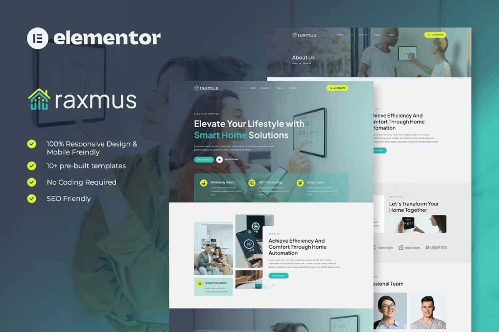 raxmus-cover raxmus - elementor template kit for smart home automation - image 1