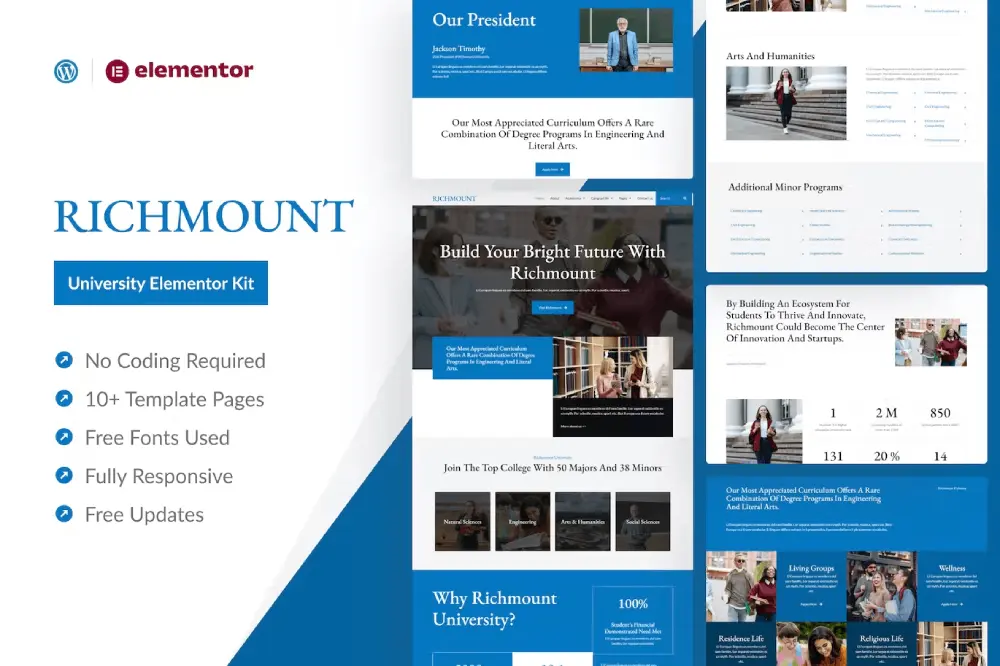 richmountcover richmount university: elementor template kit for education websites - image 1