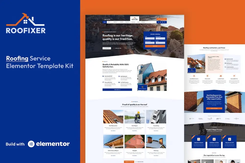 roofixercoverimage roofixer: elementor pro template kit for roofing service professionals - image 1