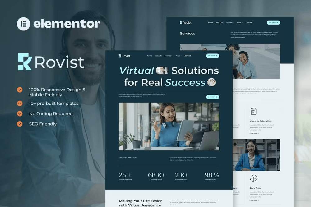 rovistcover rovist - elementor template kit for virtual assistant services - image 1