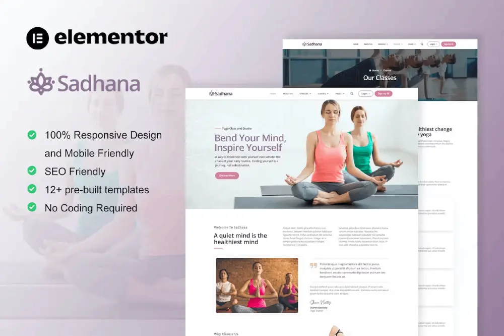 sadhanacover sadhana – elementor template kit for yoga teacher & studio - image 1