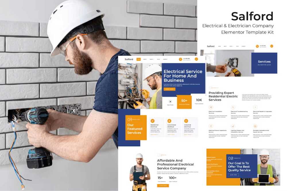 salfordcover salford - elementor pro template kit for electrical services - image 1